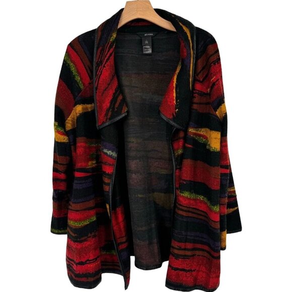 Ali Miles Womens southwestern pattern Cardigan Jacket Size Large faux leather - Picture 1 of 14